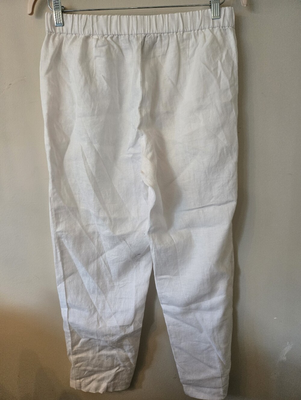 Eileen Fisher [Petite Medium] 100% Organic Linen Crisp White Pull On Ankle Pants